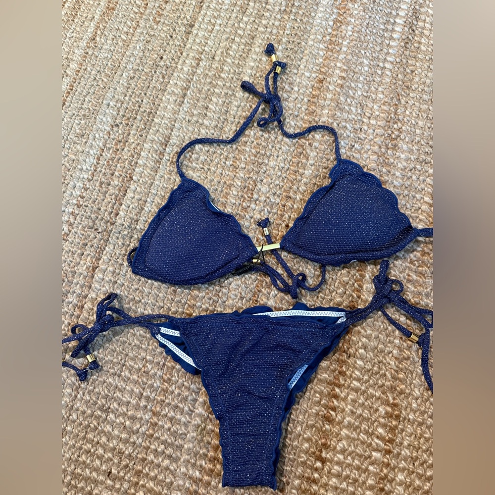Blue Textured Bikini Set